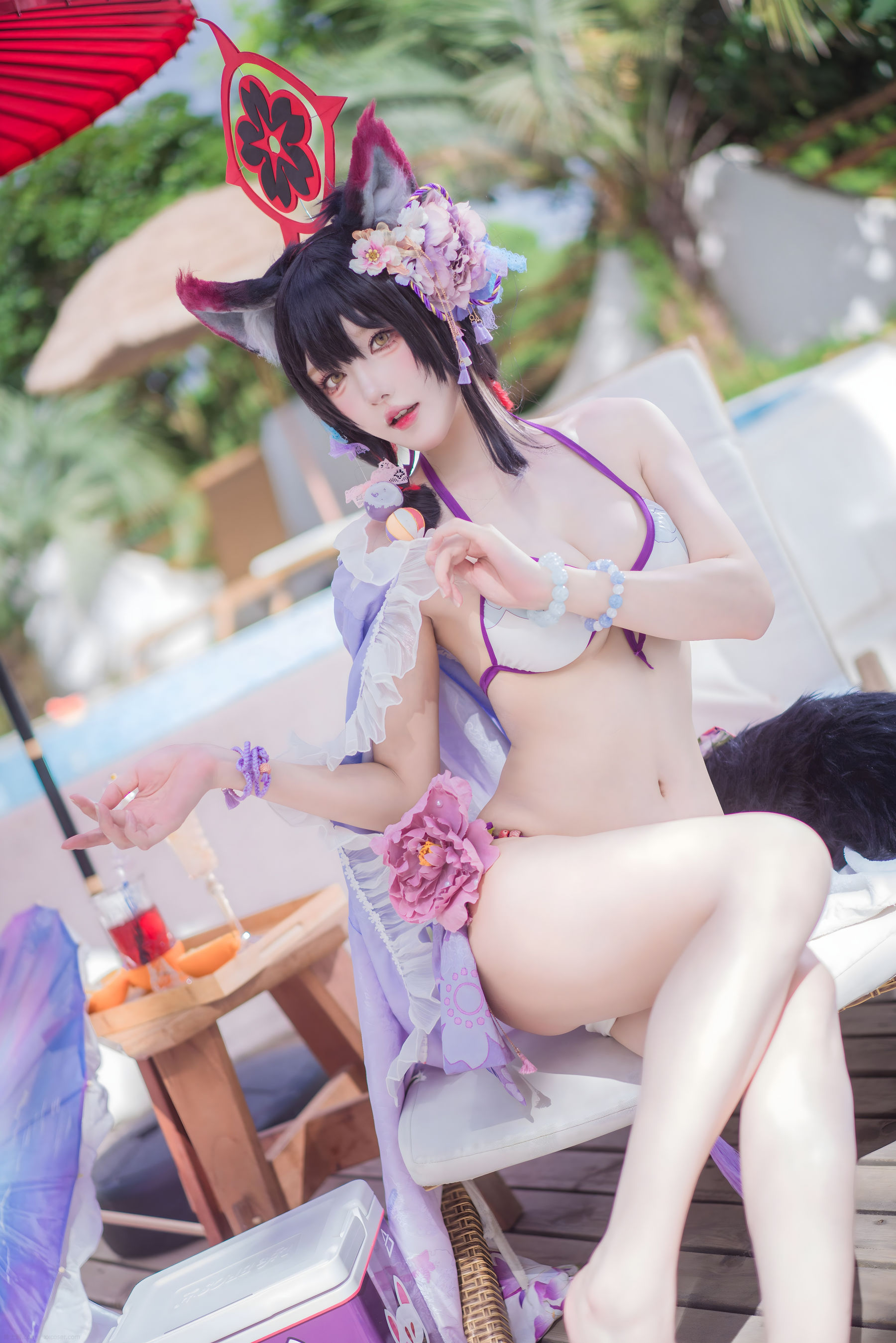[COSPLAY]阿包也是兔娘 – 蔚蓝档案 狐坂若藻 水着