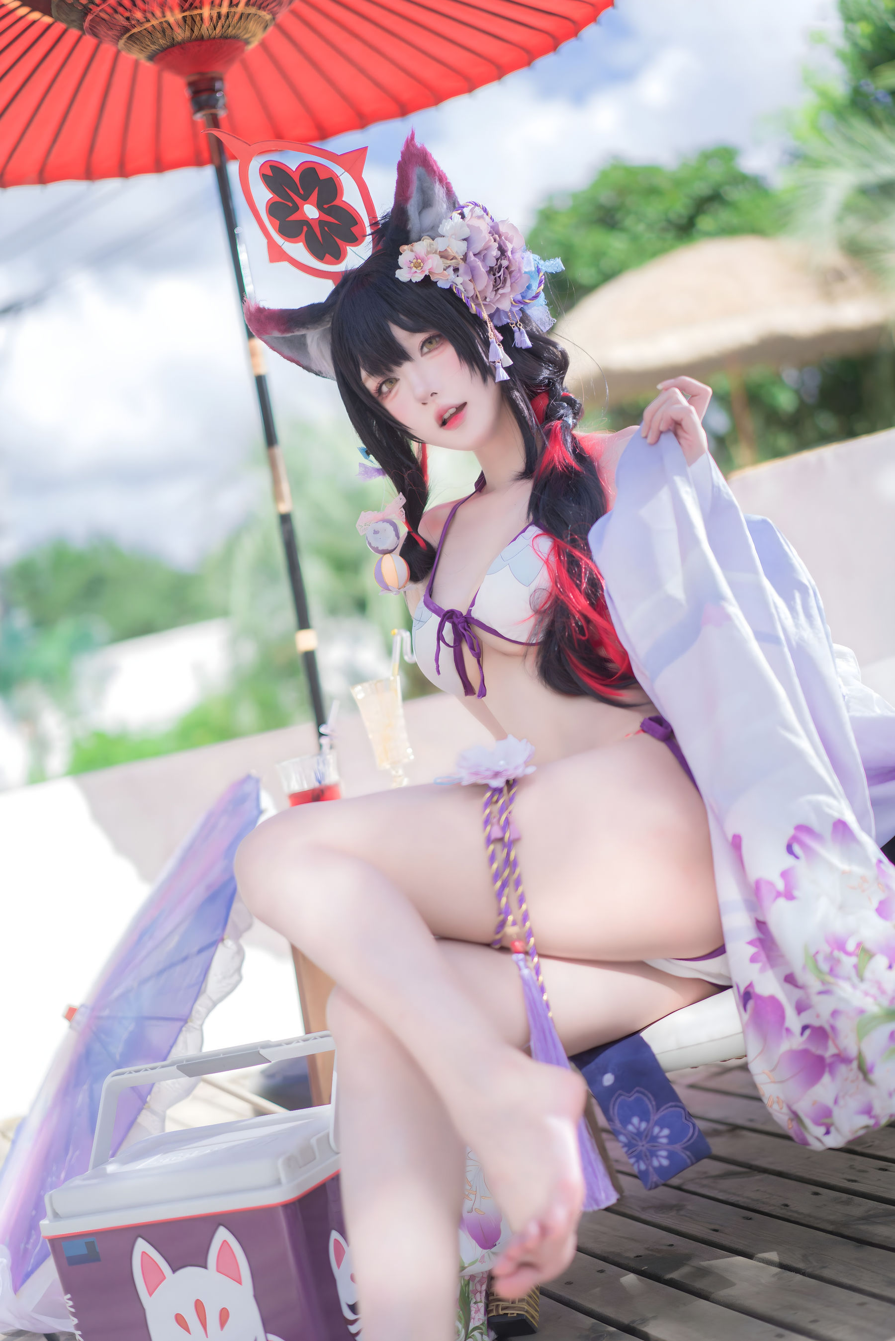 [COSPLAY]阿包也是兔娘 – 蔚蓝档案 狐坂若藻 水着